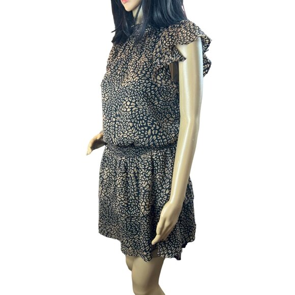 (5for $25) 1.STATE Smocked-Neck Leopard-Print Mini Dress Size Small‎ - Picture 2 of 12